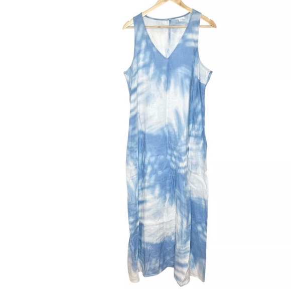 J. Jill Dresses & Skirts - 💙 J. Jill Blue & White Tie-Dye Linen Dress XL – Breezy + Pockets 💙